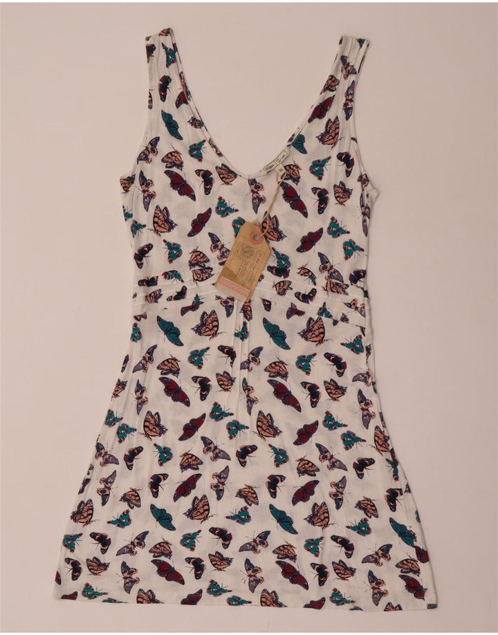 Vestido de verão feminino Fat Face Reino Unido 14 borboleta de viscose branca média