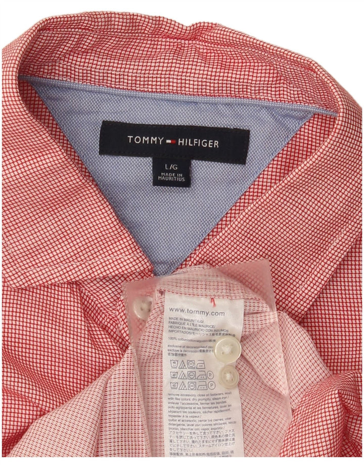 Camisa masculina Tommy Hilfiger Mauritius grande xadrez vermelho algodão