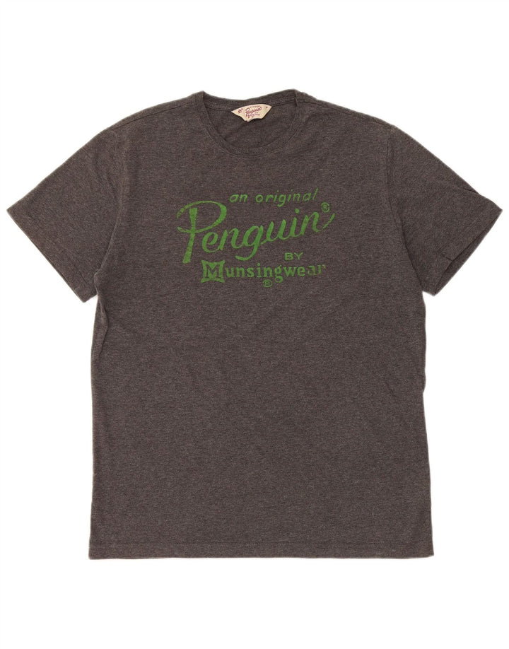 Camiseta gráfica masculina Penguin cinza médio