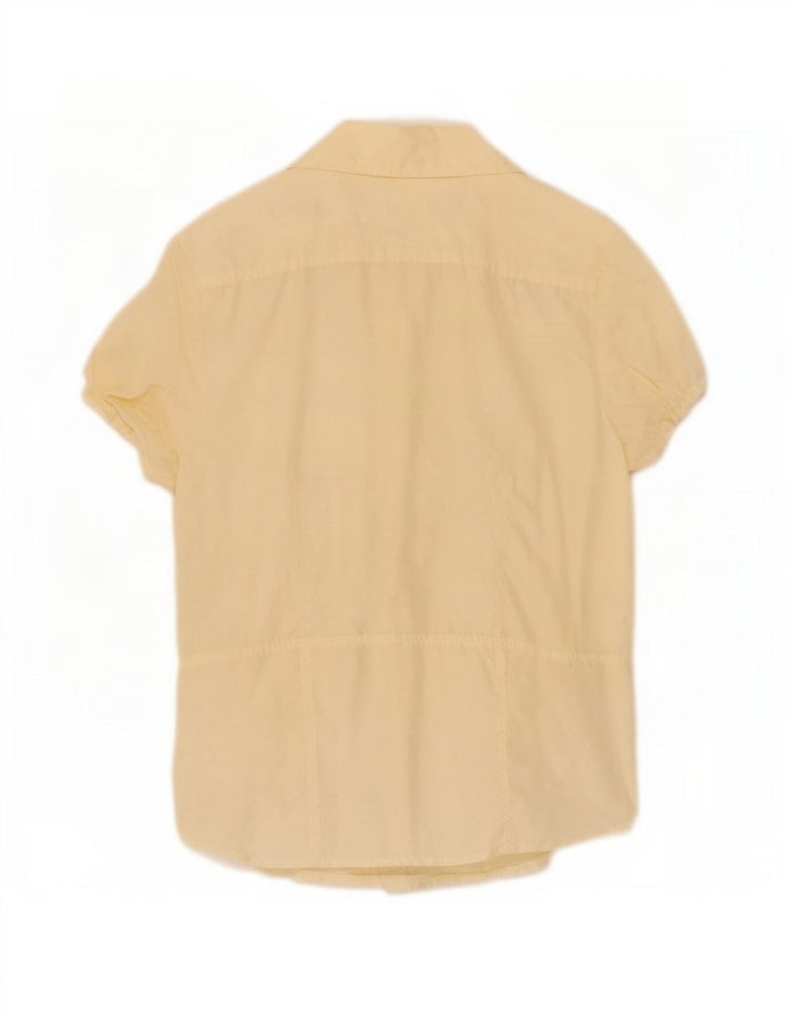Camisa feminina Tommy Hilfiger de manga curta com babados na frente EUA 8 médio amarelo