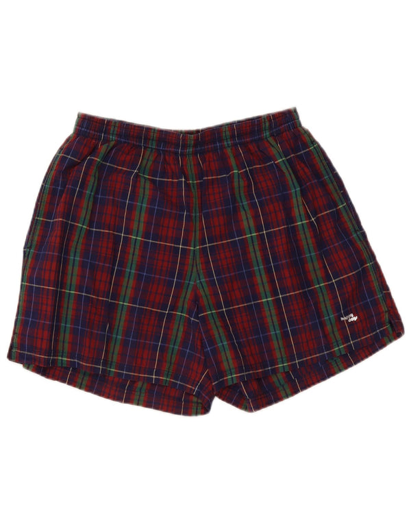 Shorts esportivos masculinos vintage pequenos W28 L5 xadrez multicolorido