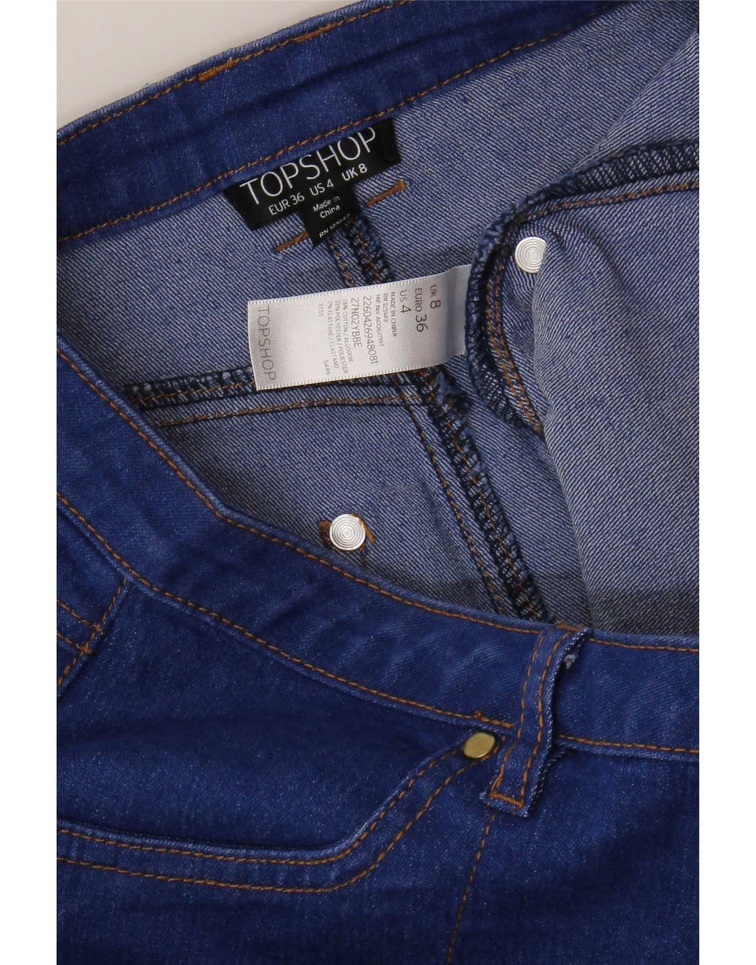 Mini saia jeans feminina Topshop Reino Unido 8 pequena W26 azul poliéster