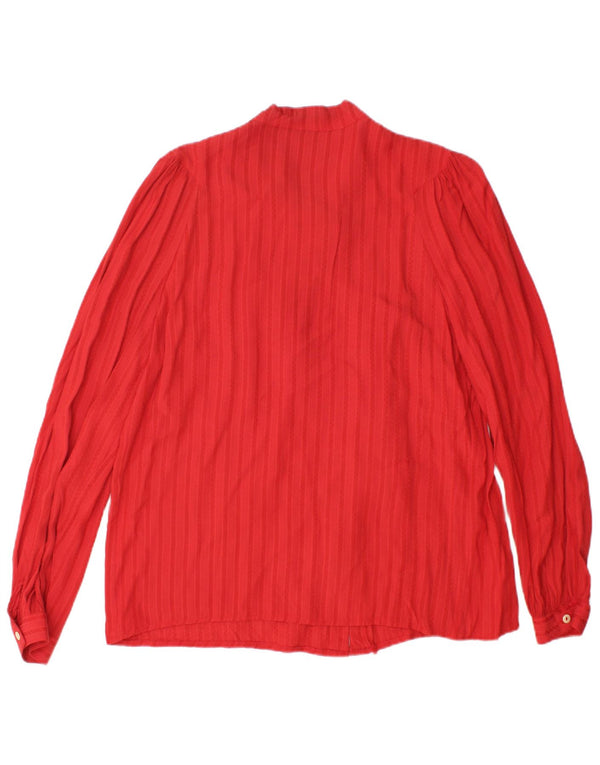 Blusa feminina vintage com gravata frontal Reino Unido 14 grande listrada vermelha