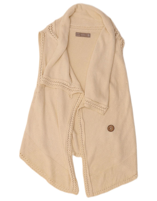 Suéter cardigã aberto sem mangas feminino Zara Reino Unido 14 algodão bege médio