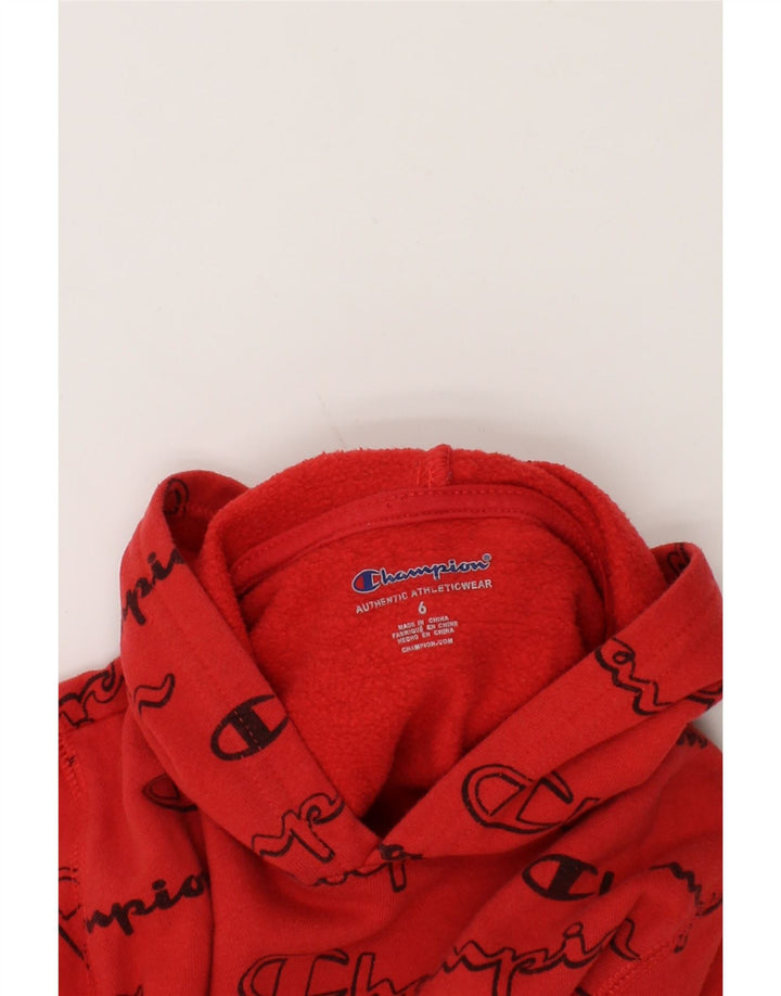 CHAMPION Boys Graphic Hoodie Jumper 5-6 Years Red Cotton Vintage Champion and Second-Hand Champion from Messina Hembry 
