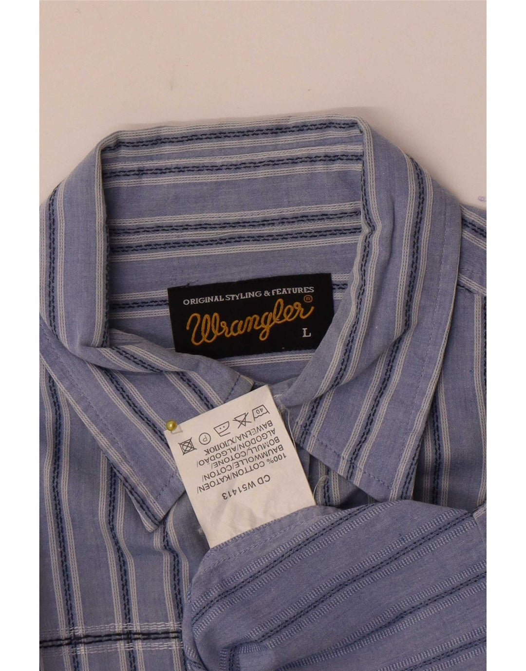 Wrangler Camisa masculina de manga curta grande algodão listrado azul