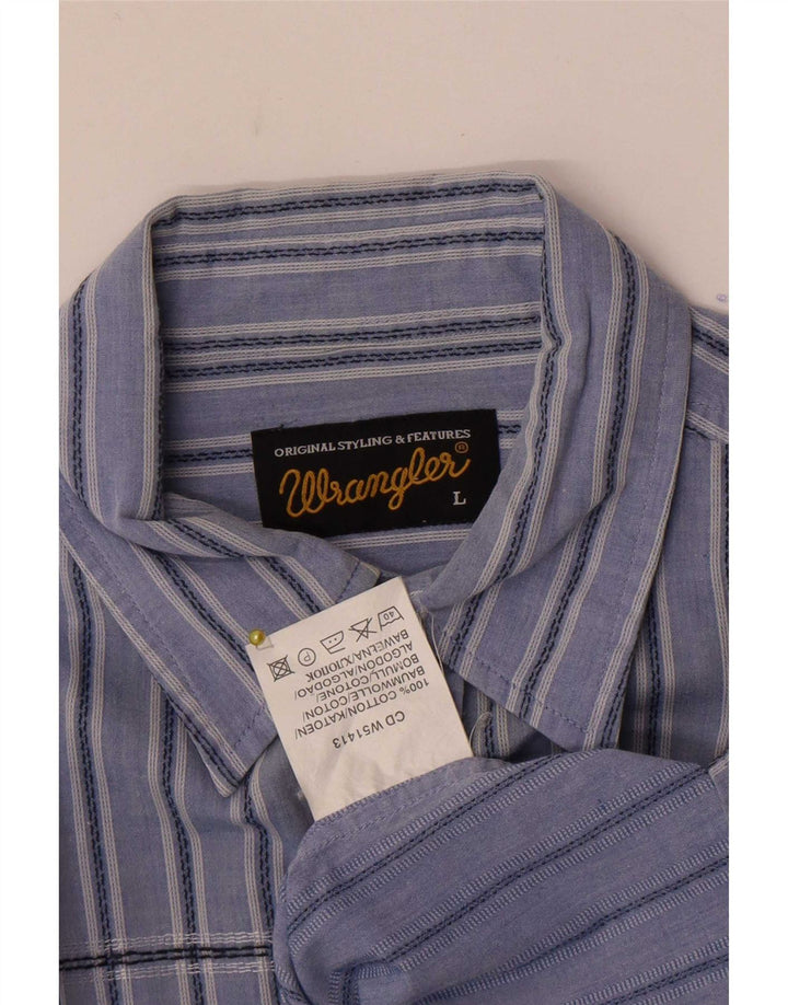 Wrangler Camisa masculina de manga curta grande algodão listrado azul