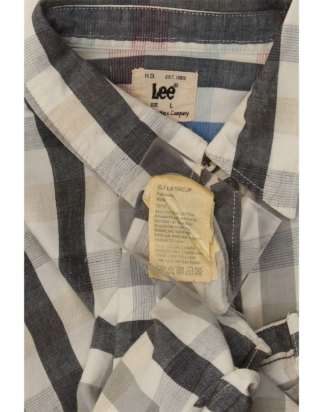 Camisa masculina Lee grande algodão xadrez cinza