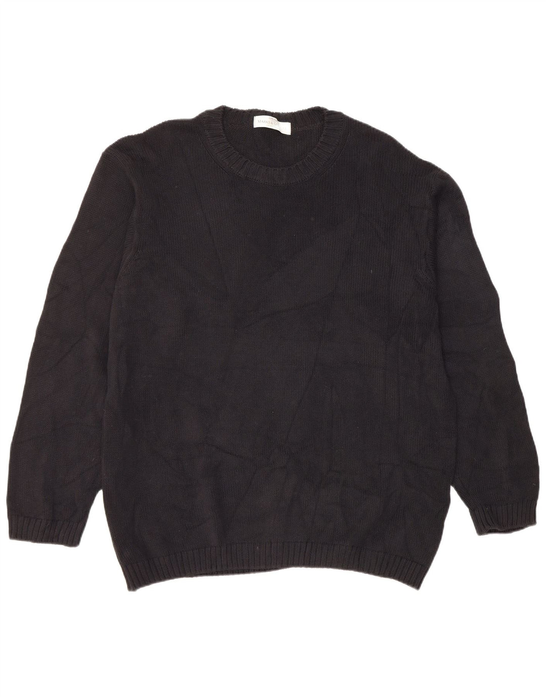 Suéter masculino Marks & Spencer com gola redonda, grande algodão preto