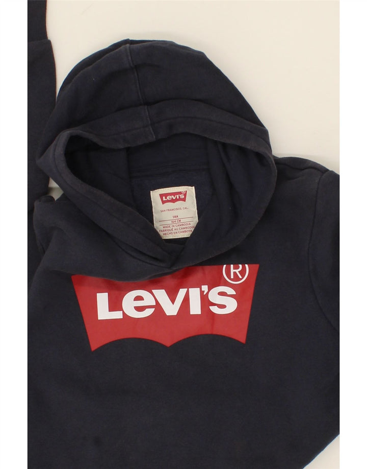 LEVI'S Boys Graphic Hoodie Jumper 13-14 Years Navy Blue Cotton Vintage Levi's and Second-Hand Levi's from Messina Hembry 