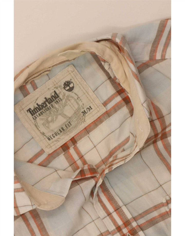 Camisa masculina de manga curta Timberland Regular Fit média branca xadrez