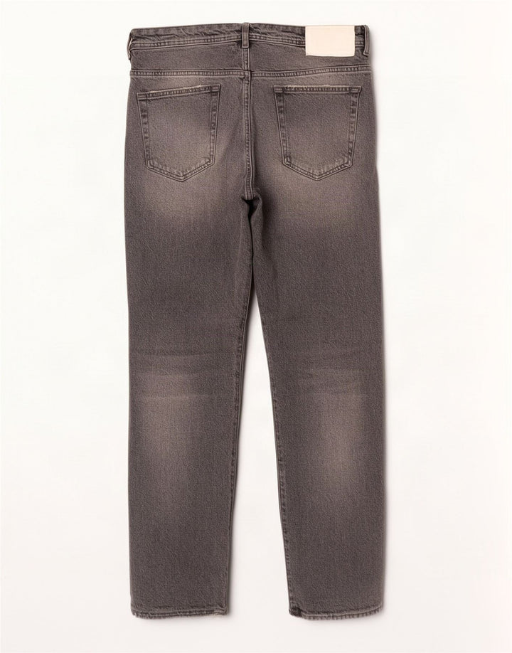 Zara Calça jeans reta masculina desgastada UE 44 grande W34 L29 algodão cinza