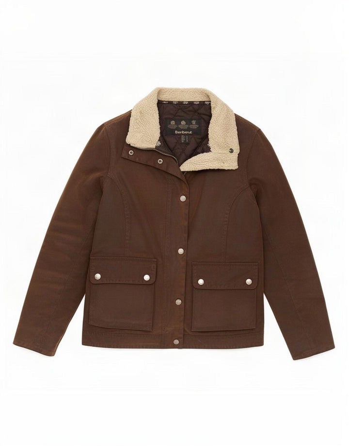 Jaqueta feminina de algodão encerado Barbour UK 8 pequena marrom
