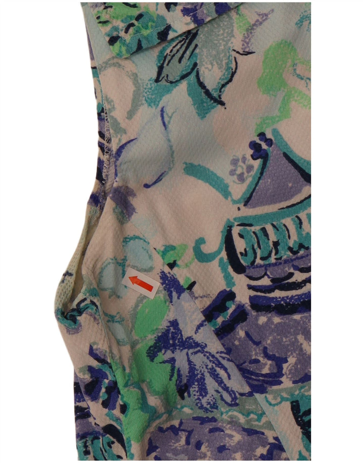 Vestido feminino vintage sem mangas evasê UK 12 médio off white floral