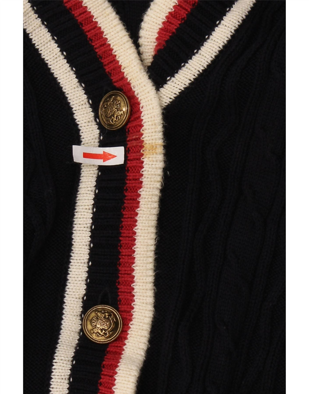 Suéter cardigã feminino grande JAEGER Reino Unido 10 pequeno bloco colorido azul marinho