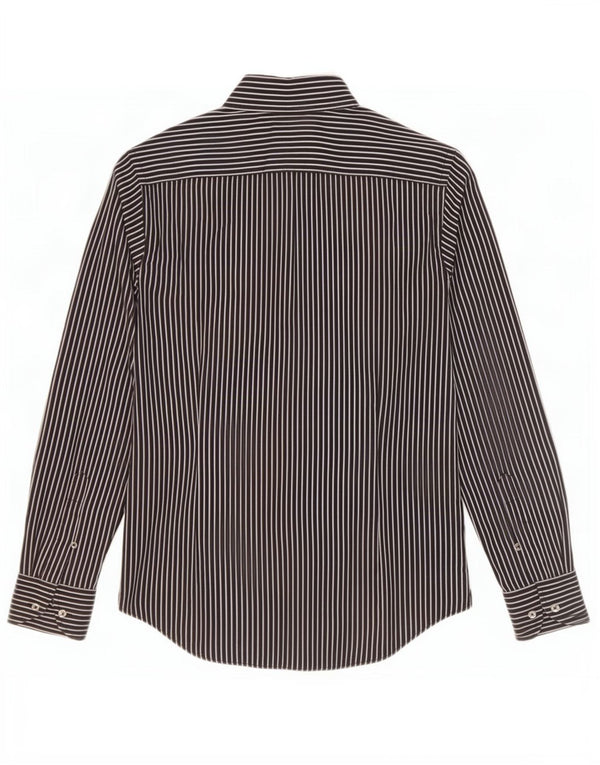 Camisa feminina Benetton UK 12 algodão listrado preto médio