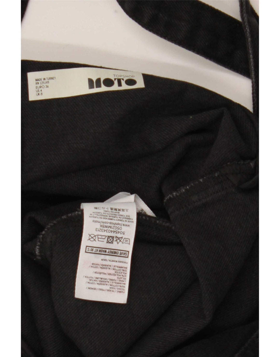 Vestido jeans feminino Topshop UK 8 pequeno poliéster preto
