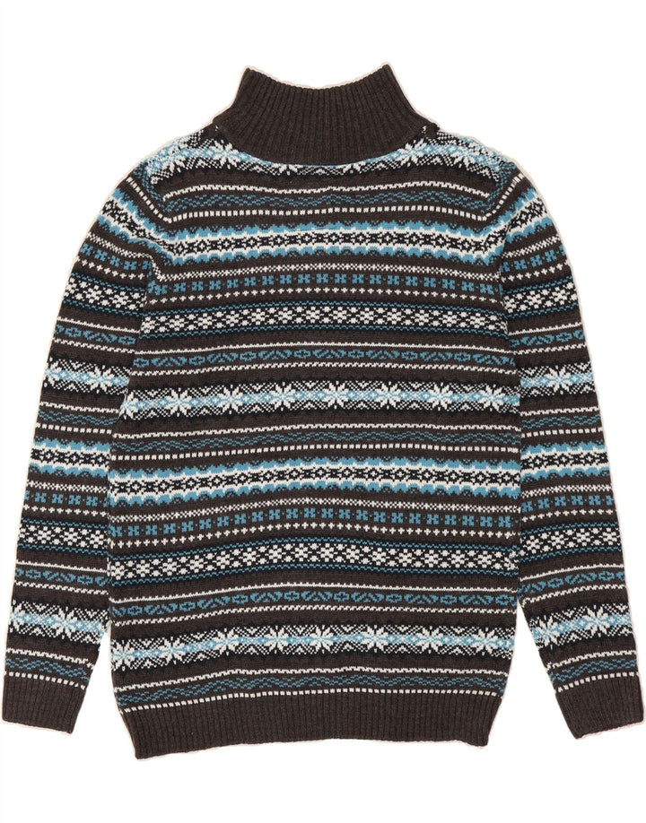 VINTAGE Mens Zip Neck Jumper Sweater Medium Grey Fair Isle Winter Vintage Vintage and Second-Hand Vintage from Messina Hembry 