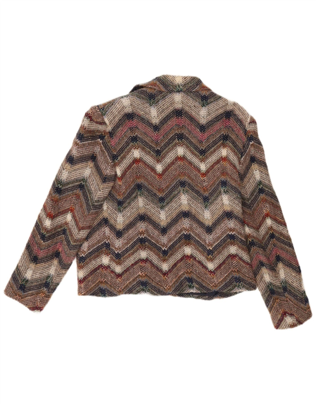 Jaqueta blazer feminina vintage de malha aberta Reino Unido 12 médio multicolorido Chevron