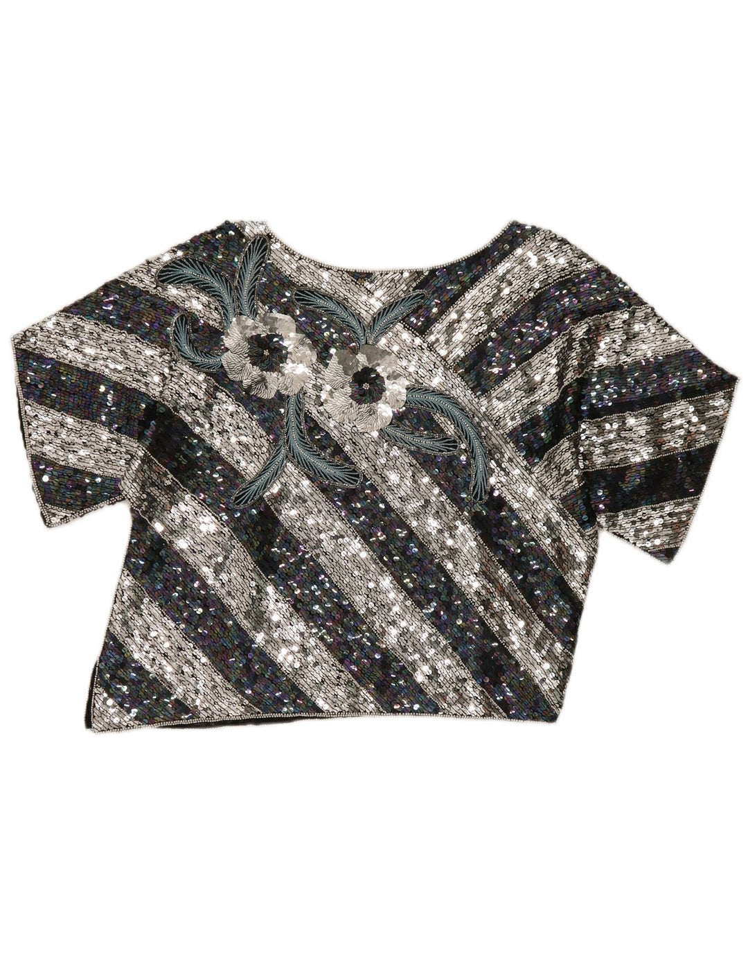 Blusa feminina vintage cropped gráfica EU 40 seda listrada preta média