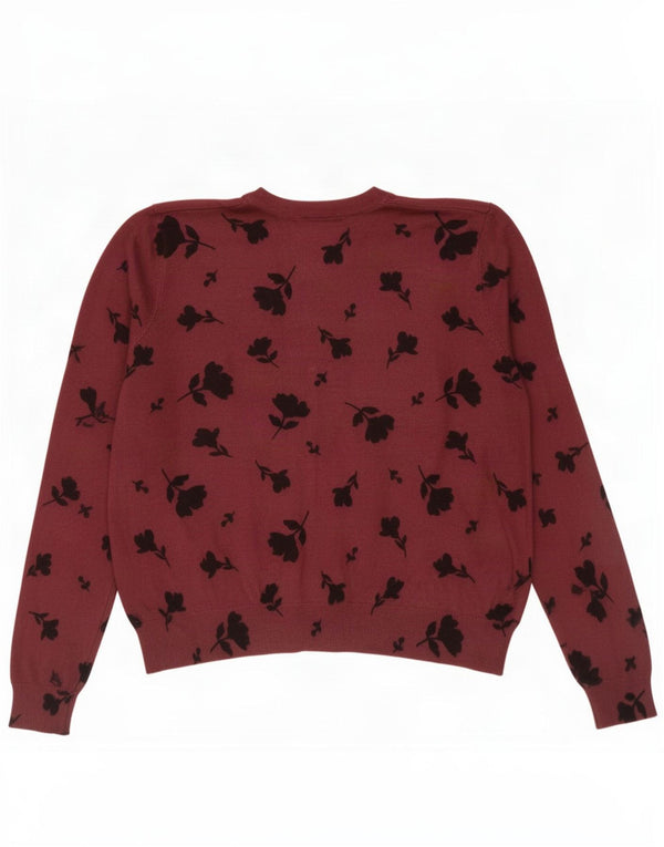 Suéter cardigã feminino Marks & Spencer Reino Unido 18 XL Borgonha floral viscose