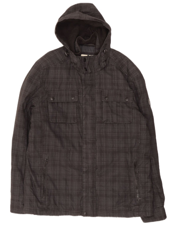 Jaqueta utilitária masculina com capuz Tom Tailor UK 44 2XL algodão xadrez preto