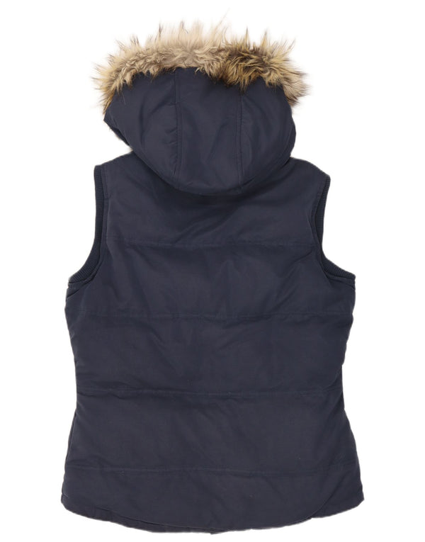 Poliéster pequeno acolchoado encapuçado dos azuis marinhos de Gilet Reino Unido 10 das mulheres gordas da cara