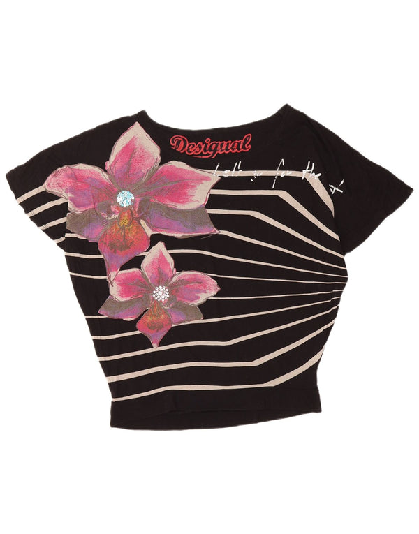 Camiseta feminina DESIGUAL com estampa oversized UK 14 médio preto floral