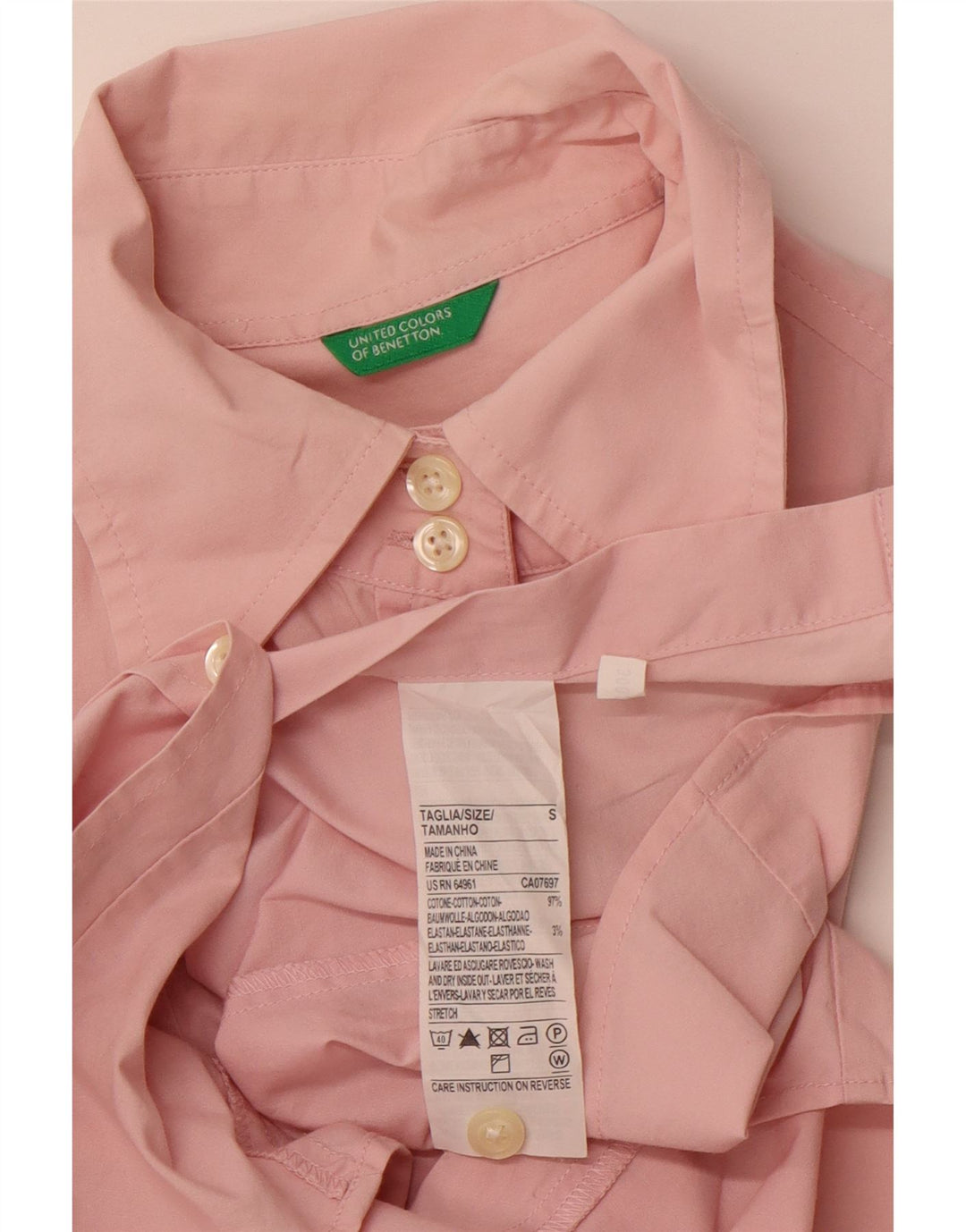 Camisa feminina BENETTON UK 10 pequeno algodão rosa