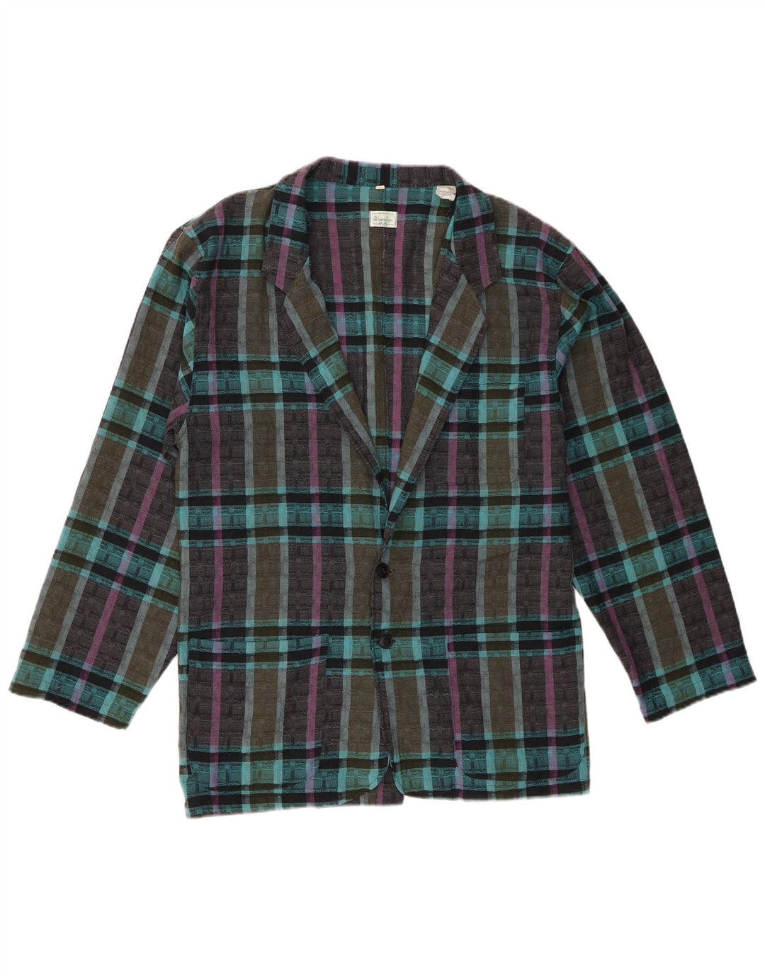 Jaqueta blazer masculina Benetton com 2 botões UK 36 poliéster xadrez azul pequeno