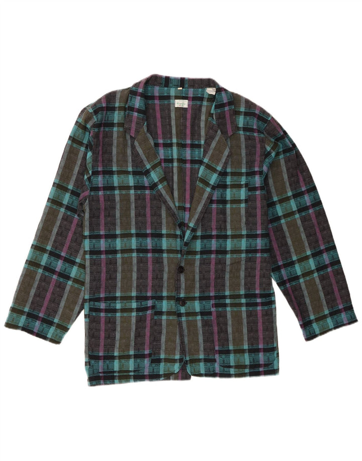 Jaqueta blazer masculina Benetton com 2 botões UK 36 poliéster xadrez azul pequeno