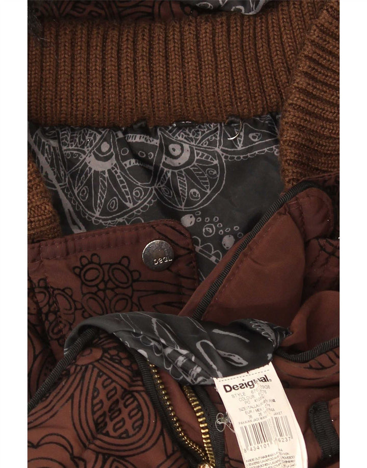 Jaqueta feminina acolchoada com capuz e capuz Desigual UE 36 pequena marrom floral