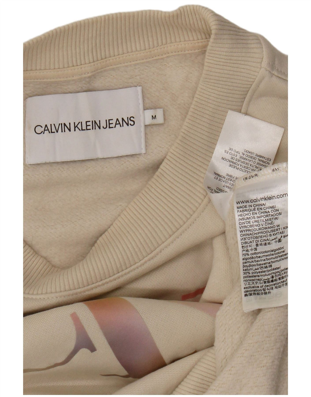 Calvin Klein Jeans Feminino Crop Graphic Moletom Jumper Reino Unido 14 Médio Bege
