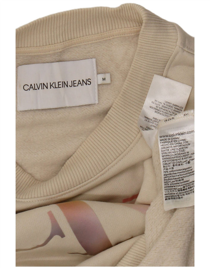 Calvin Klein Jeans Feminino Crop Graphic Moletom Jumper Reino Unido 14 Médio Bege