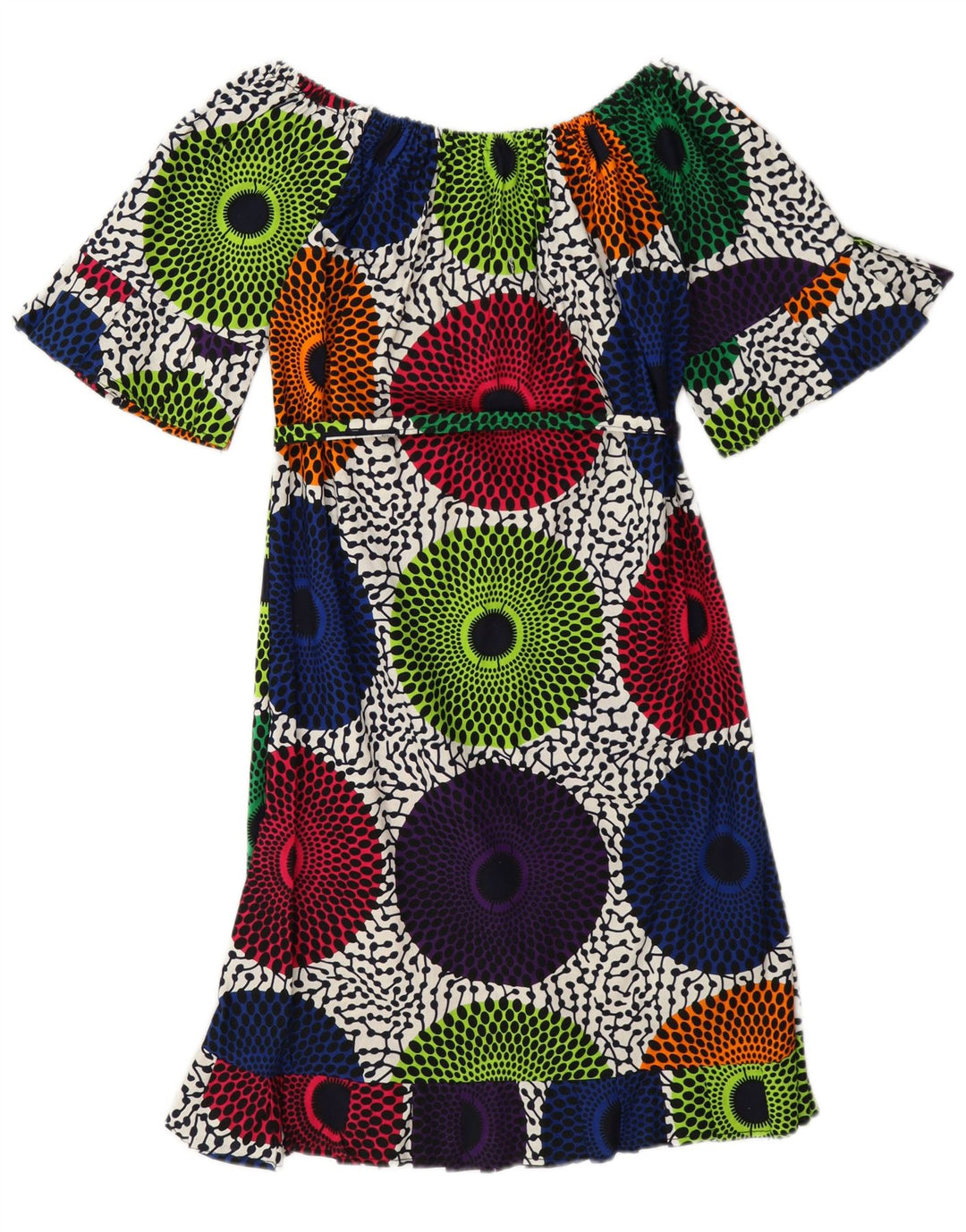 Vestido feminino vintage sem ombro Reino Unido 12 médio multicolorido geométrico
