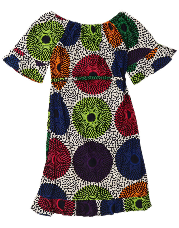 Vestido feminino vintage sem ombro Reino Unido 12 médio multicolorido geométrico