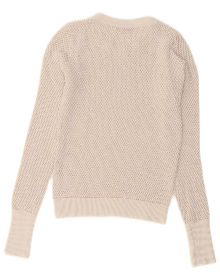 Zara Suéter feminino cropped com gola redonda Reino Unido 8 pequeno branco