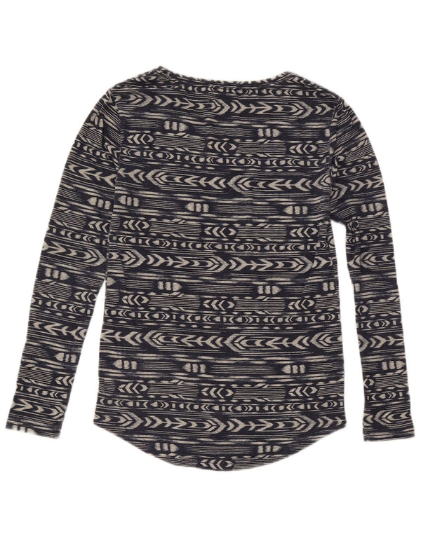 Top feminino Roxy manga comprida UK 6 XS azul marinho poliéster geométrico