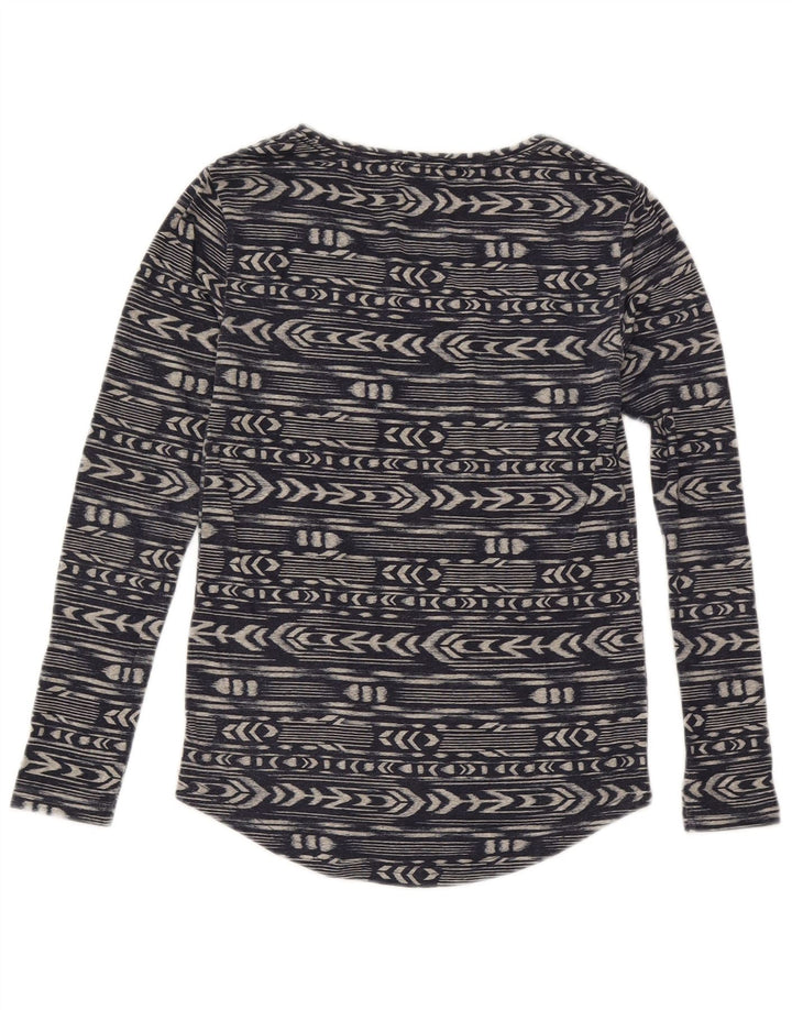 Top feminino Roxy manga comprida UK 6 XS azul marinho poliéster geométrico