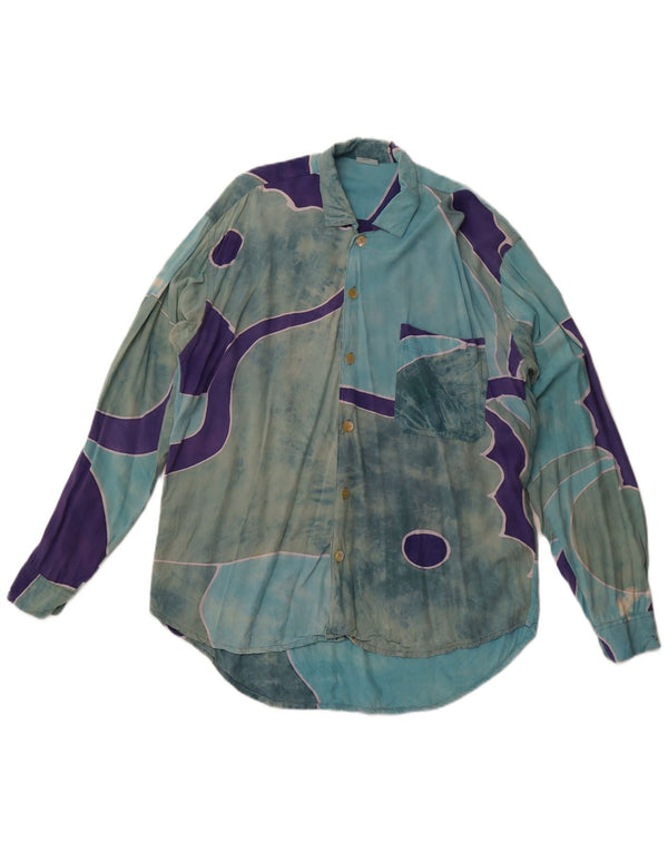 Camisa masculina VINTAGE com padrão abstrato XL azul rayon