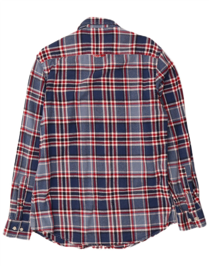 Camisa de flanela masculina sob medida da Crew Clothing, algodão xadrez azul médio