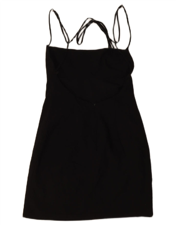 Mini vestido feminino Zara com ombros de fora UK 14 médio preto