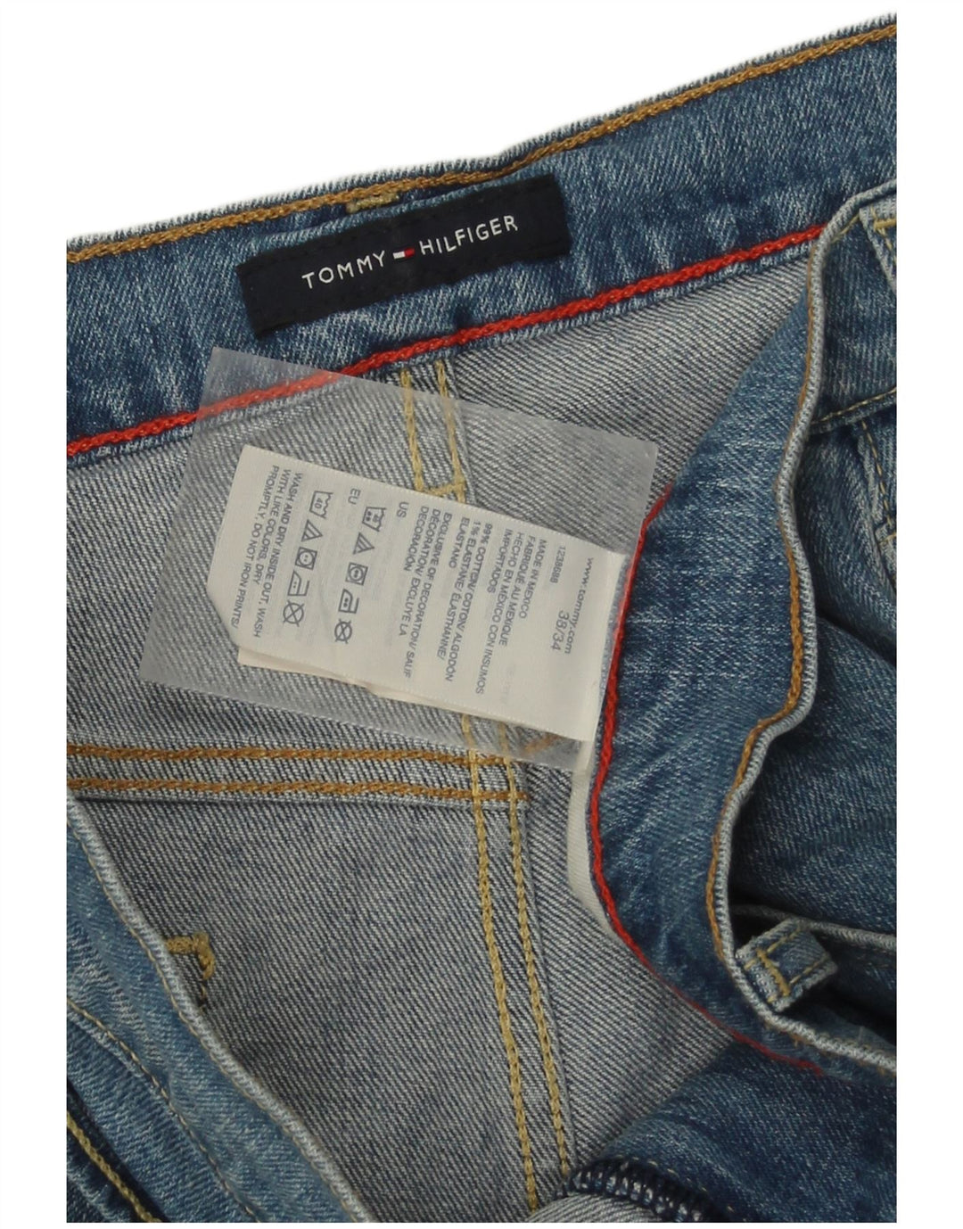 Jeans retos masculinos Tommy Hilfiger W38 L34 algodão azul