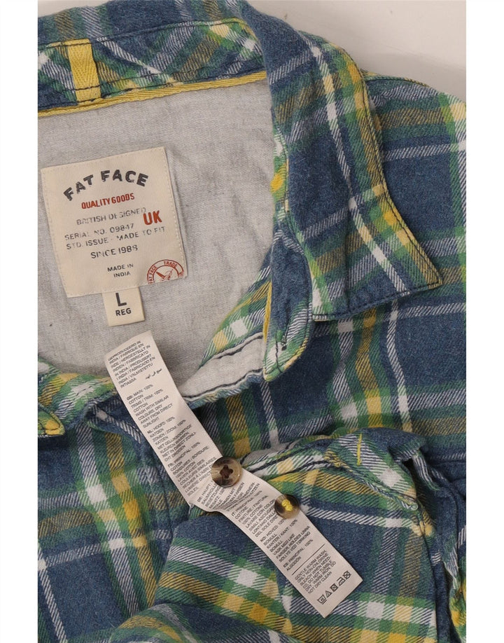 Camisa masculina de flanela Fat Face grande algodão xadrez verde