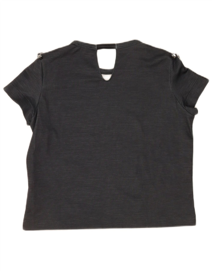 Camiseta feminina Zara Crop Top UK 14 poliéster cinza médio