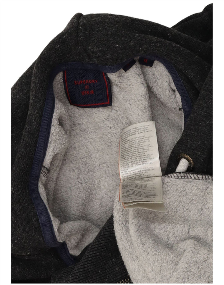 Suéter masculino Superdry com capuz e zíper gráfico cinza médio algodão manchado
