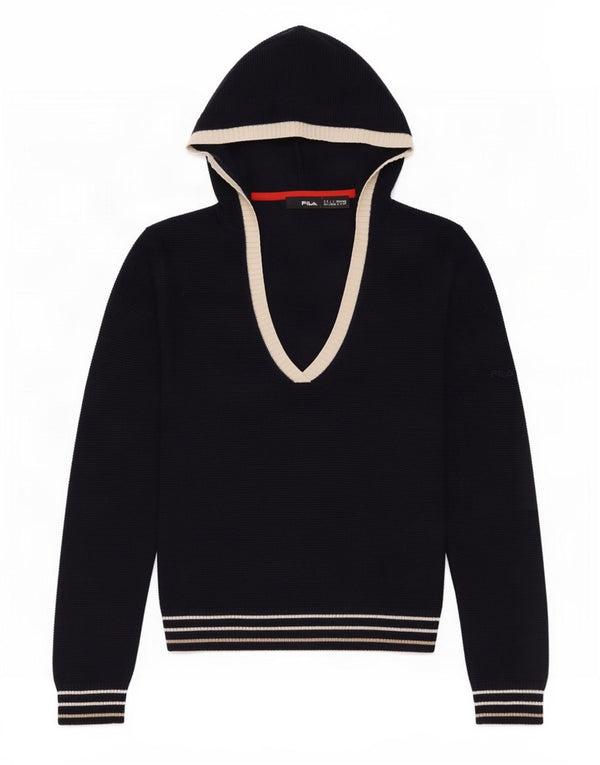 Suéter masculino Fila com capuz e algodão listrado azul marinho pequeno UK 10