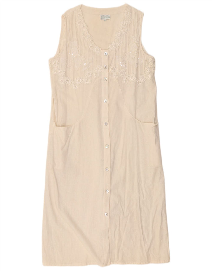 Vestido feminino Marila sem mangas UK 14 linho branco médio