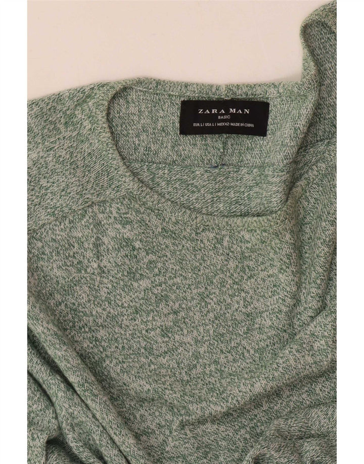 Zara Suéter masculino com gola canoa grande verde manchado