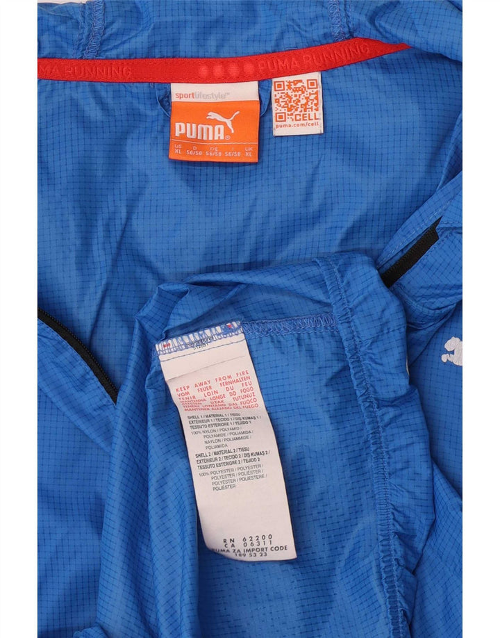 Jaqueta de chuva masculina Puma com capuz UK 42 XL azul xadrez nylon